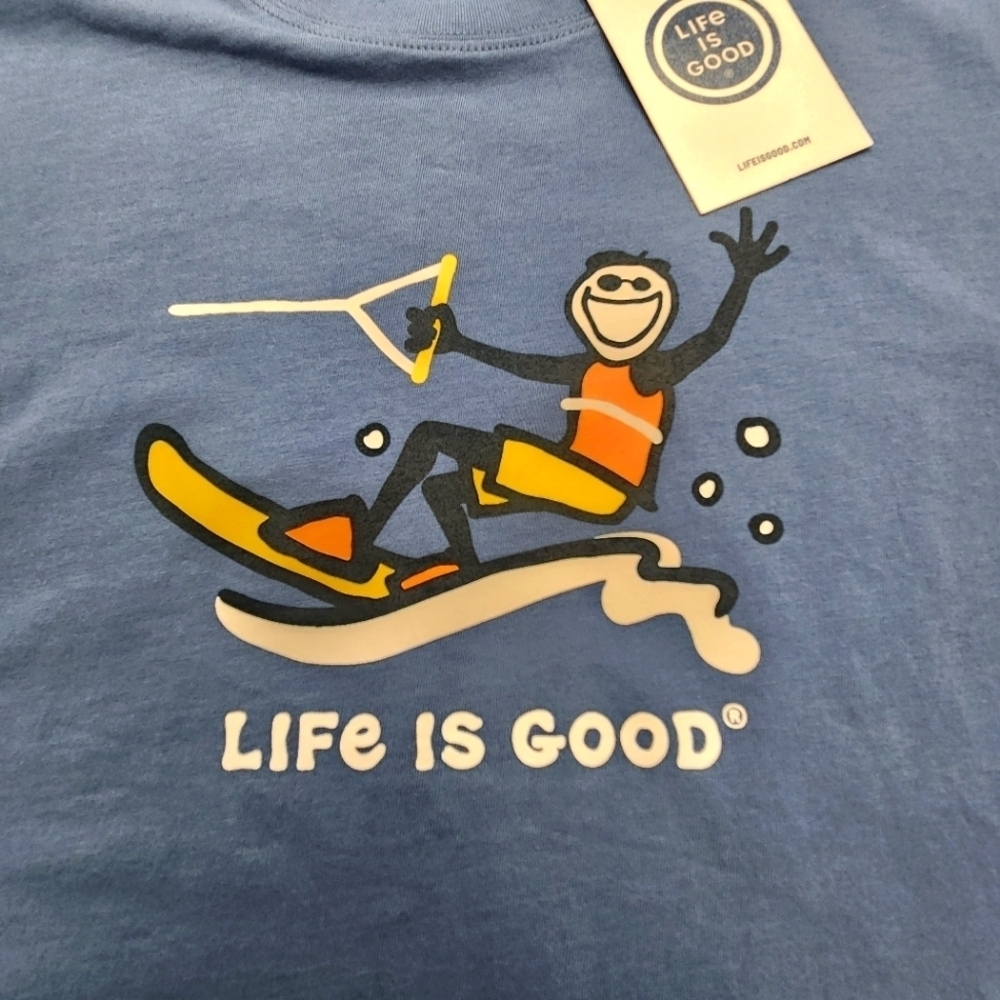 LIFE IS GOOD Men's S Crew Neck JAKE WATER SKIING S/S Tee Shirt VINTAGE BLUE NWT - Picture 2 of 7